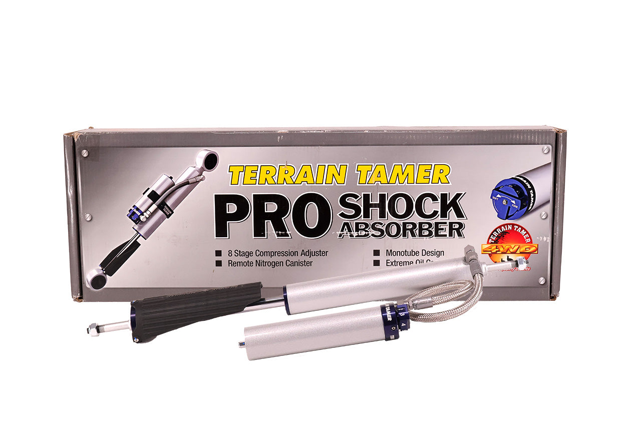 Pro Shock Absorber Front Pair Remote Res 8 Stage Adjust 50mm Lift - Toyota Landcruiser 80 Series - Terrain Tamer