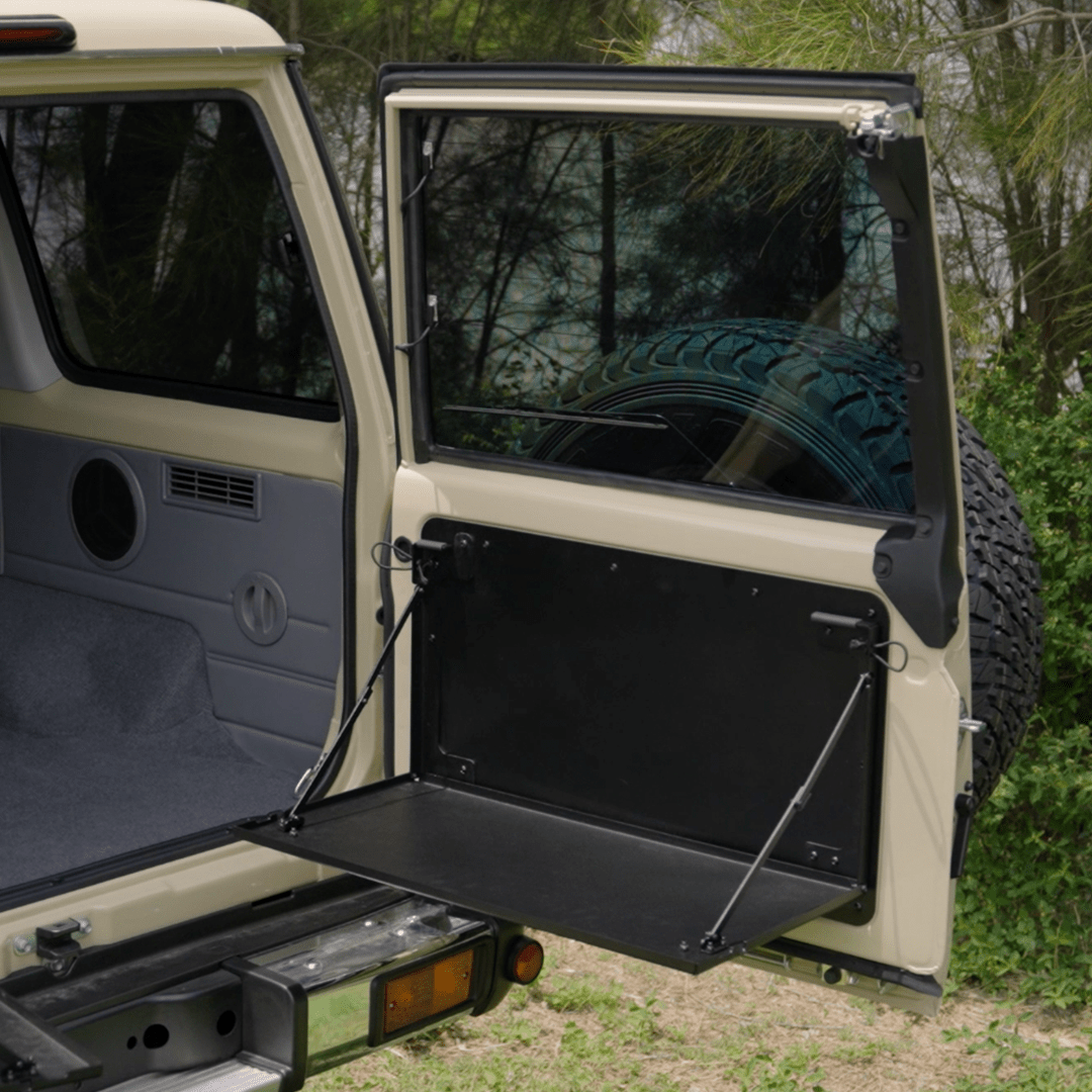 Rockarmor Rear Door Dropdown Table & Pantry — Toyota 70 Series