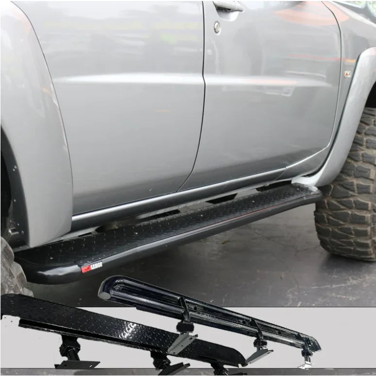 Black rockarmor steel rockslider side steps with diamond plate pattern suit nissan patrol y62 2010-2013 v8